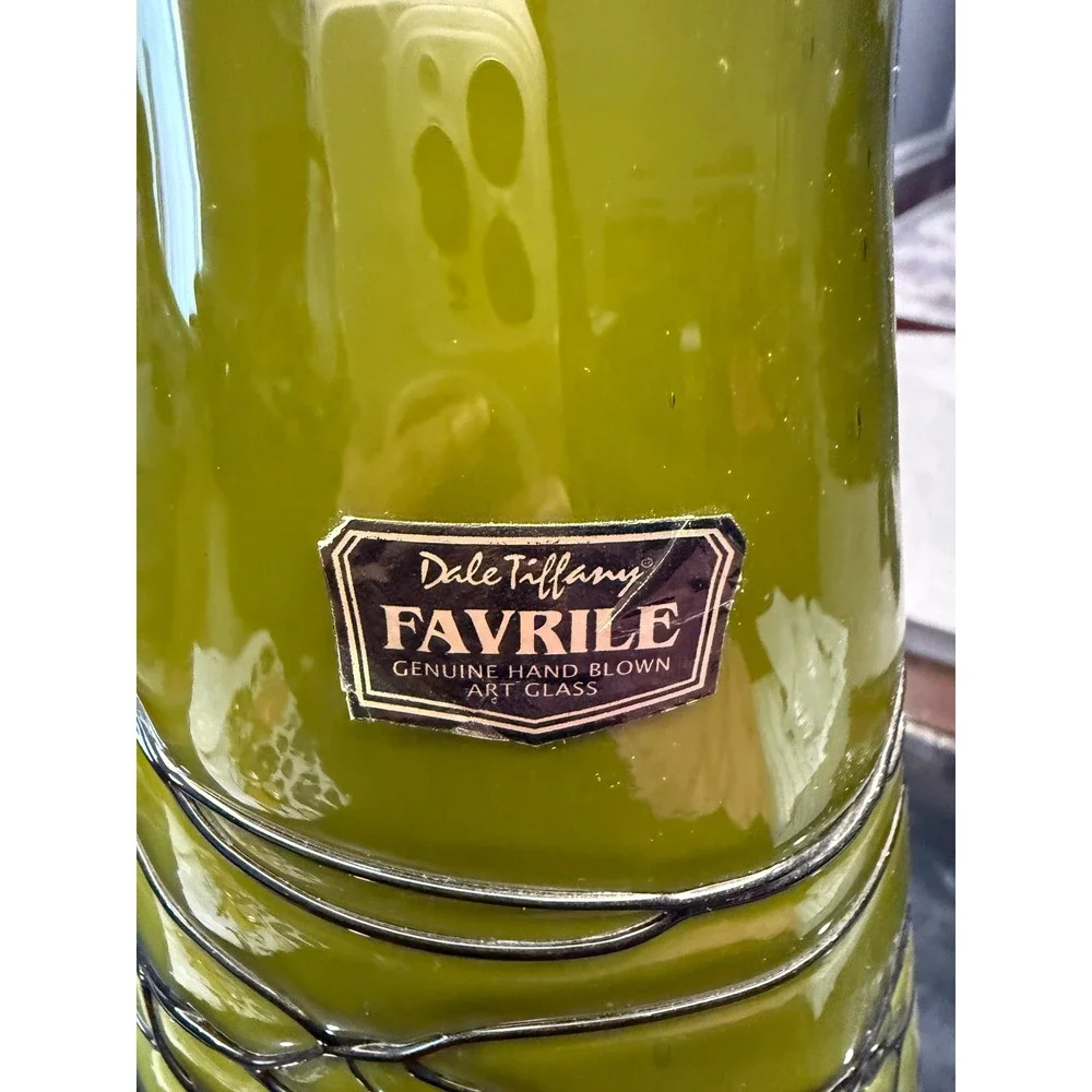 Dale Tiffany Favrile Hand Blown Art Glass Table Lamp Olive Green Amber Brown 24
